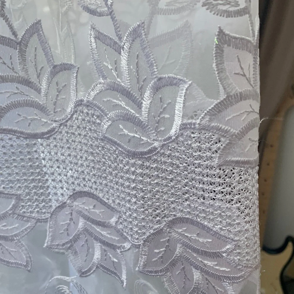 White Sheer Lace Window Curtain Panel with Neutral Side Drapes